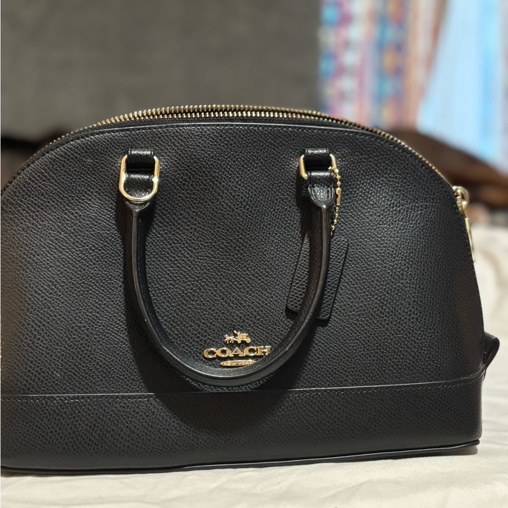 Coach Black Leather Satchel with Gold Accents